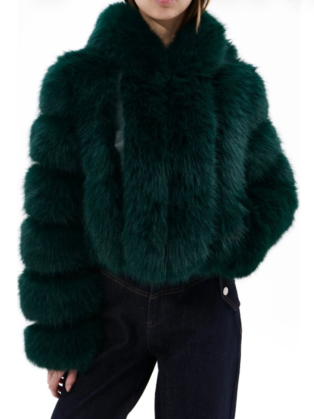 AZALEA WANG Jolene Faux Fur Hooded Crop Jacket in M